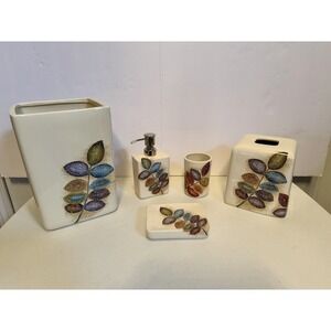 CROSCILL Mosaic Leaves 5 piece set, soap , tissue , waste , lotion , cup Rare.